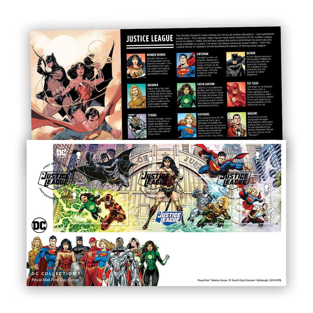 DC COLLECTION STAMP SHEET SOUVENIR (Justice League) - SIGNED with REMARQUE  Option