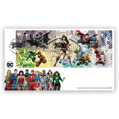 Image of DC COLLECTION STAMP SHEET SOUVENIR (Justice League) - SIGNED with REMARQUE Option