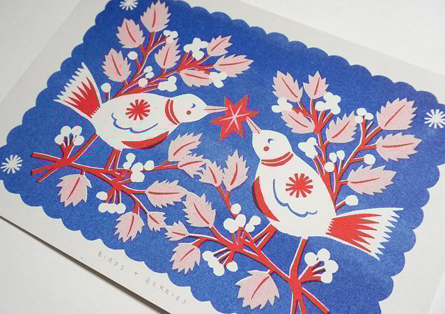 Image of Birds + Berries - Riso Print