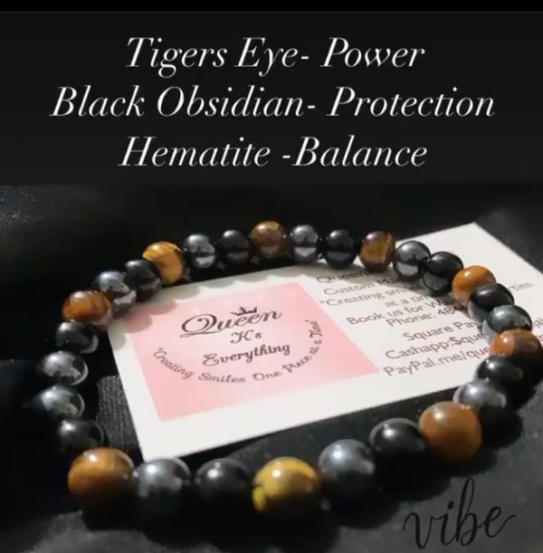 Image of 8mm Tiger Eye, Hematite & Black Obsidian Royal Mix