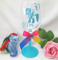 Image 1 of Personalised my little pony glitter wine glass, my little pony gift, rainbow dash wine glass