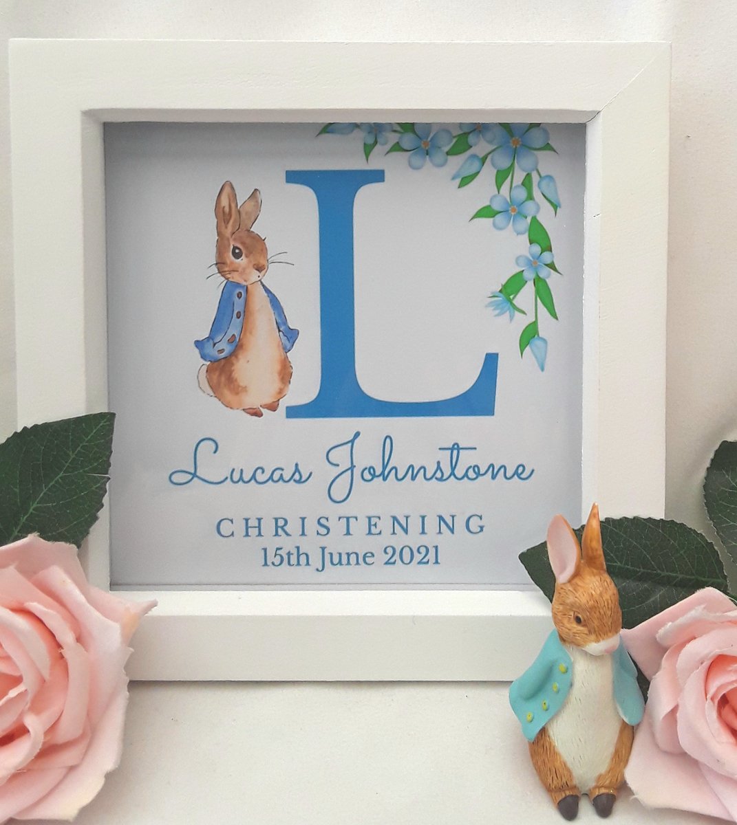 Personalised Peter Rabbit Christening Frame, Flopsy Rabbit Christening