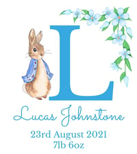 Image 2 of Personalised Peter Rabbit New Baby Frame, New Baby Gift, Flopy Rabbit New Baby Gift, Flopsy Rabbit N