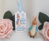 Image 1 of Personalised Peter Rabbit Christening Favour Tags, Flopsy Rabbit Christening Favour Tags
