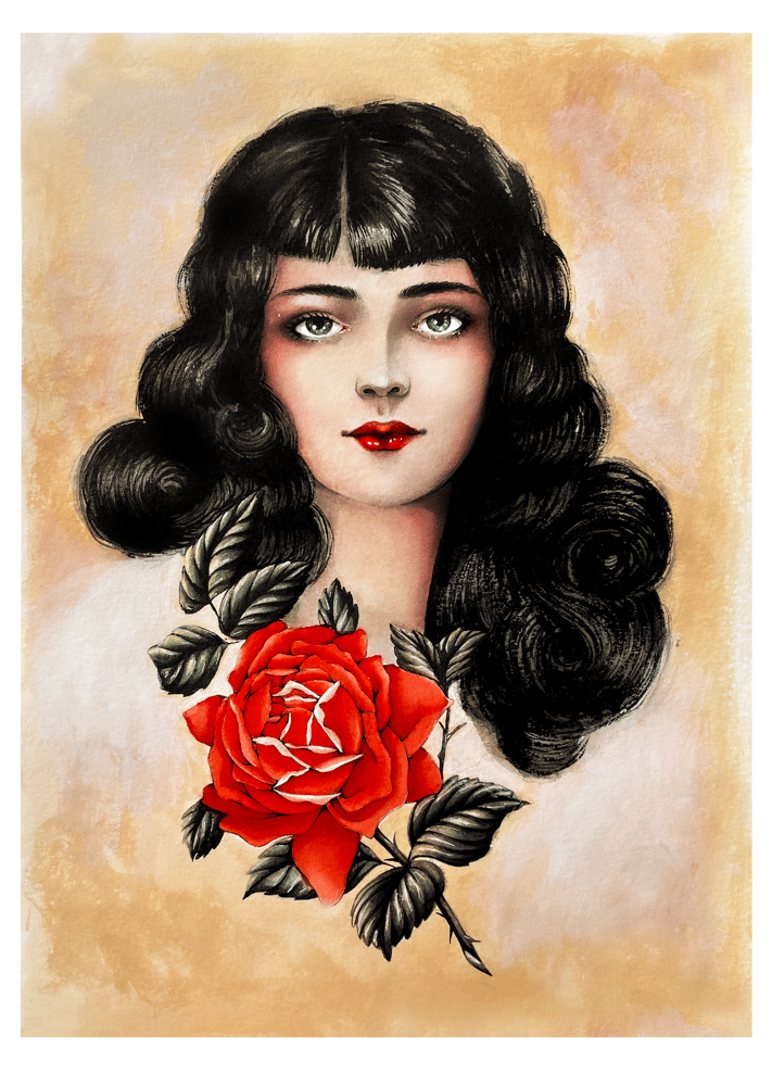 Image of Lady with Rose Print