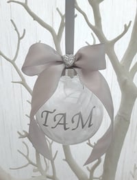 Image 1 of 8cm Beautiful Personalised Feather Bauble,Feather Christmas Ornament,Memory bauble,Remembrance Gift