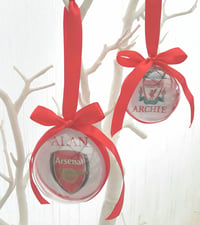 Image 1 of 6cm or 8cm ANY TEAM Football Ornament,Football Gift, Personalised Football Christmas Bauble