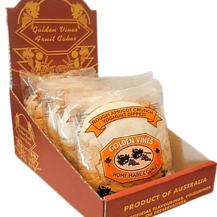 Image of ROUGH APRICOT CRUNCH YOGHURT DIPPED (130G): BOX OF 10 INCL. GST