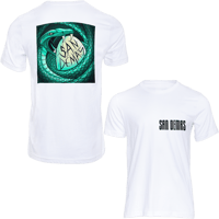 San Demas Snake t-shirt in white with pocket text