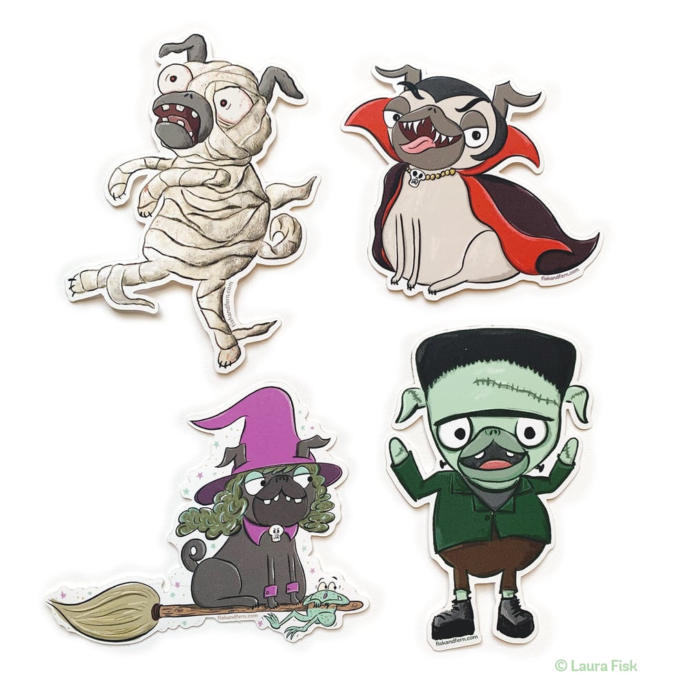 Image of Spooky Halloween Pug Stickers