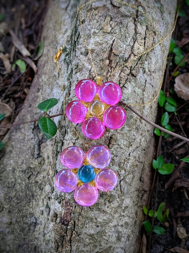 Fused Glass Flower Necklace - Purple