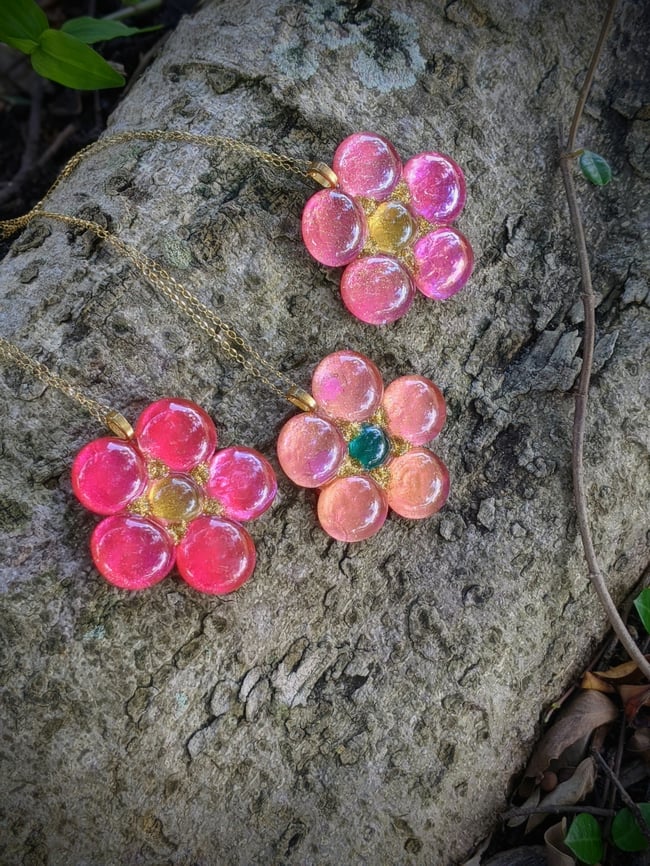 Pink Flower Glass Necklace