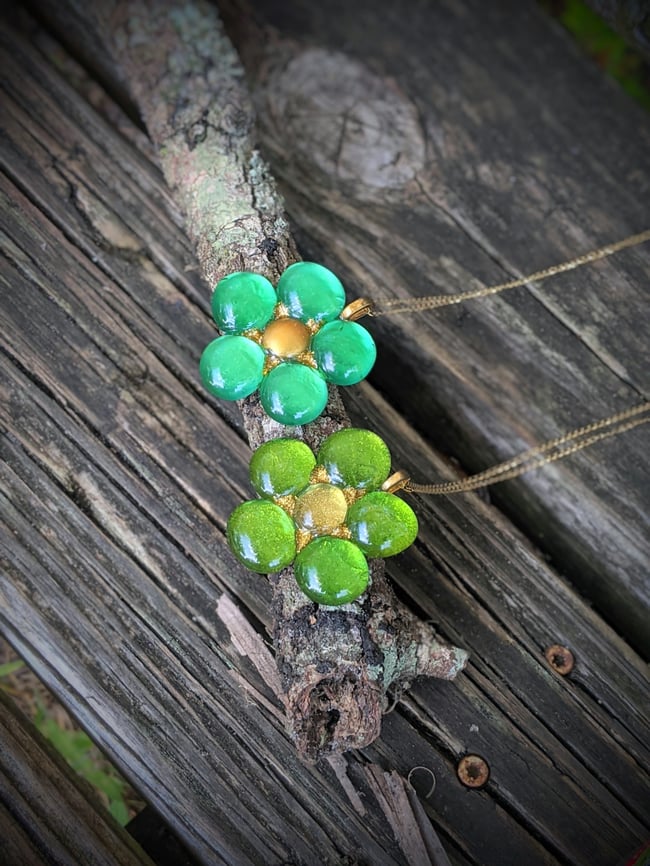 Fused Glass Flower Necklace - Green