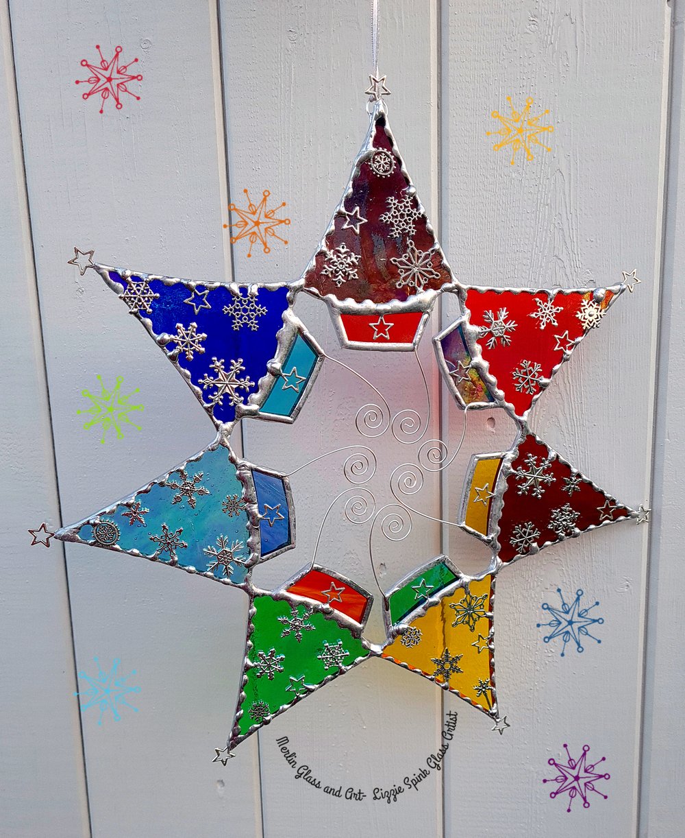 Image of Christmas Tree Star Wreath Rainbow Colours