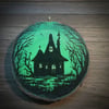  Hand Painted Log Slice in Acrylic - Witchy Cottage in the Woods