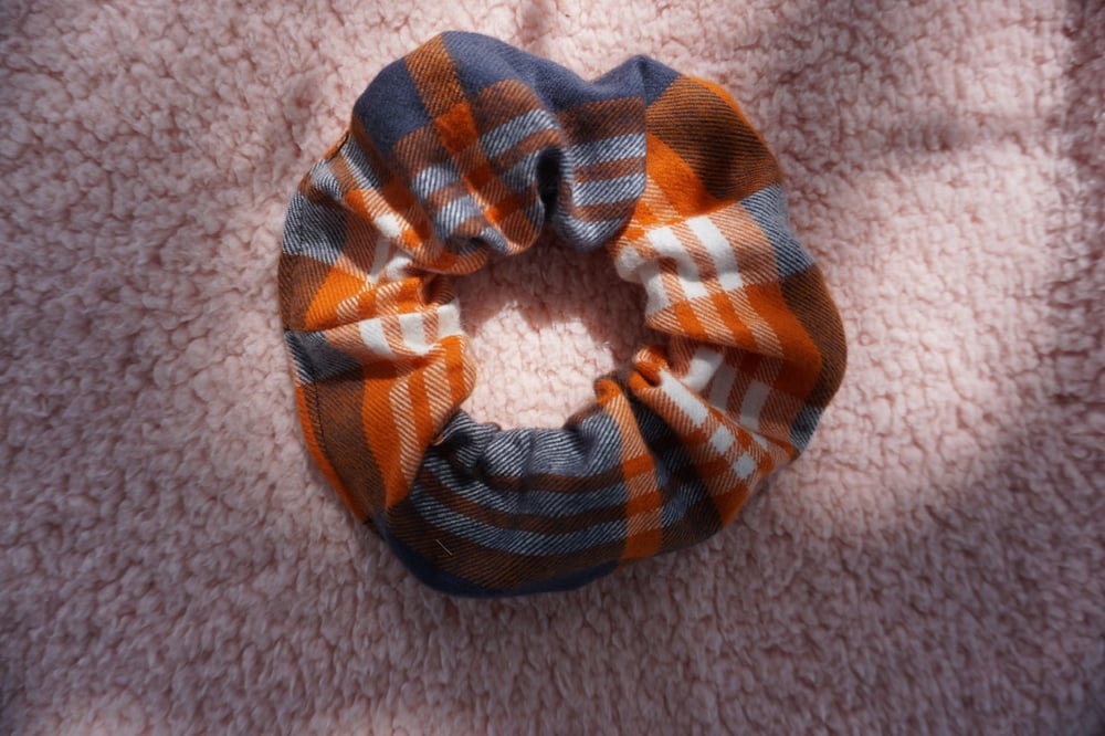 Image of Orange and Blue Plaid Scrunchie 