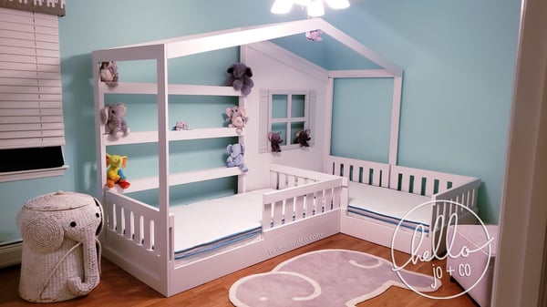 Image of Twin Twin Solid Wood Reading Nook L shaped bed