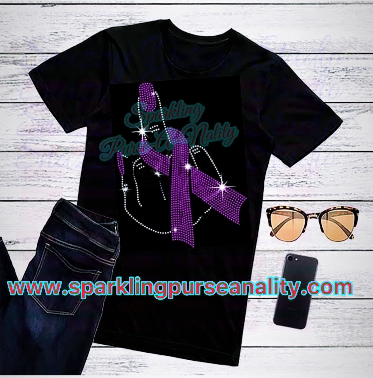 Image of "Sparkling" Middle Finger Breast Cancer Awareness