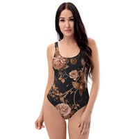 Image 1 of Dark Rose Gold Butterfly Design Goth Inspired One-Piece Swimsuit