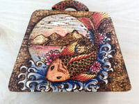 Image 1 of Koi Fish Decorative Miniature Wooden Purse for Small Trinkets, Jewelry, Heirlooms, and more