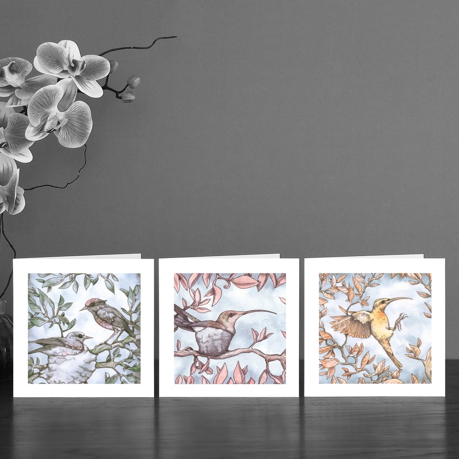 Image of Three Watercolour bird Art Cards 