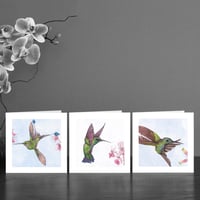 Image 1 of Three Hummingbird watercolour Art Cards 