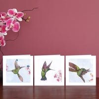 Image 3 of Three Hummingbird watercolour Art Cards 