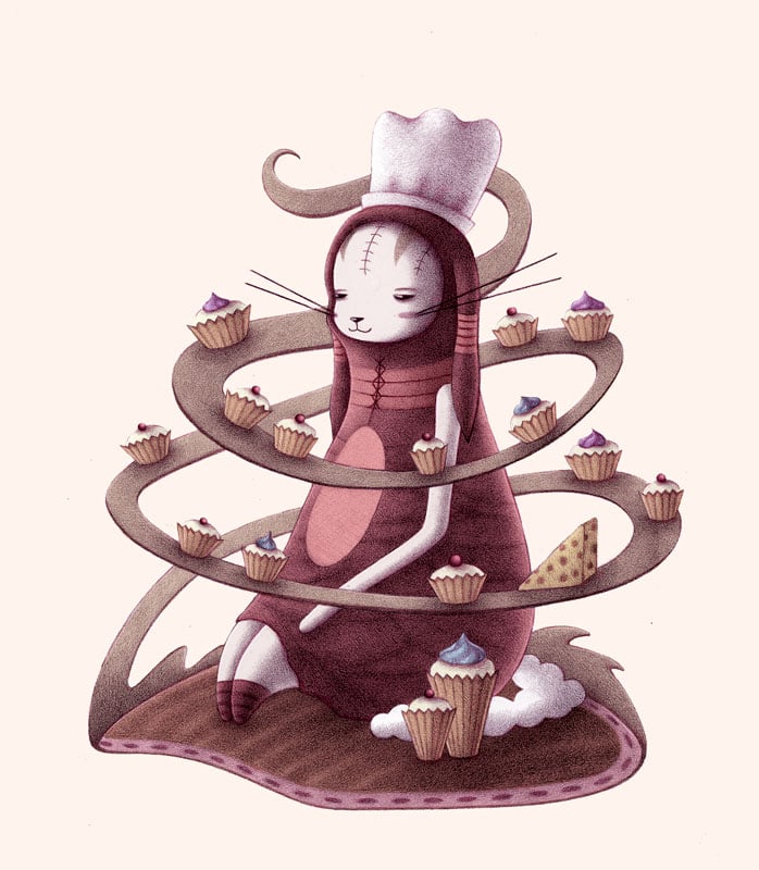 "Bunny with Cupcakes and Cheese" art print