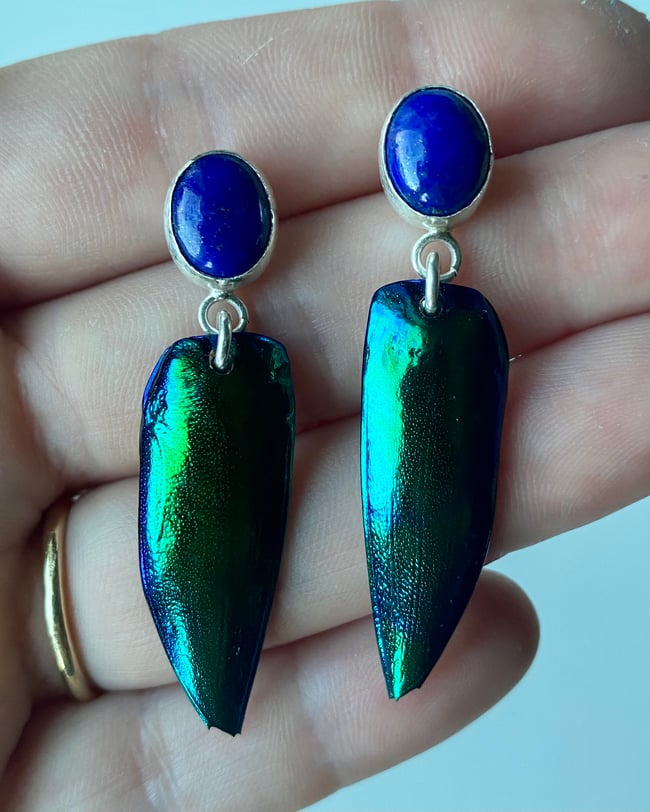 Lapis Lazuli & Jewel Beetle Earrings