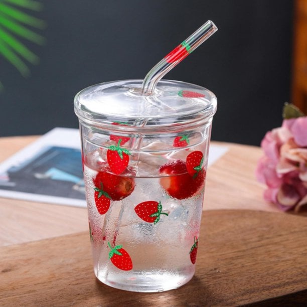 300ml strawberry cute glass cup with