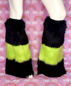 Image of Black and Lime Green Fluffy Legwarmers/Fluffies/Boot Covers/Raver/Gogo/Festival