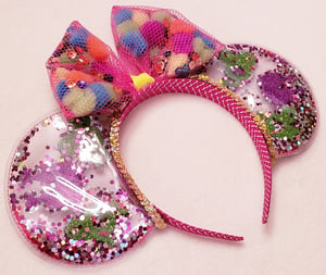 Image of Purple Headband Glitter Confetti Vinyl Mouse Ears W/ Pink Shaker Bow/Minnie Confetti Ears/Minnie