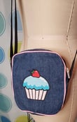Image of Cupcake Embroidered Bag/Denim Purse/Denim Messenger Bag/Cupcake Bag/Desert Bag/Cute Small Bag