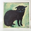Small square art print ‘Jeff’ (black cat with ears down) free custom option available