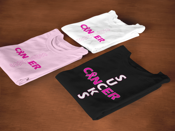 Image of Unisex Cancer Sucks Short & Long Sleeve T-Shirt in Black, Pink & White