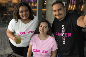 Image of Unisex Cancer Sucks Short & Long Sleeve T-Shirt in Black, Pink & White