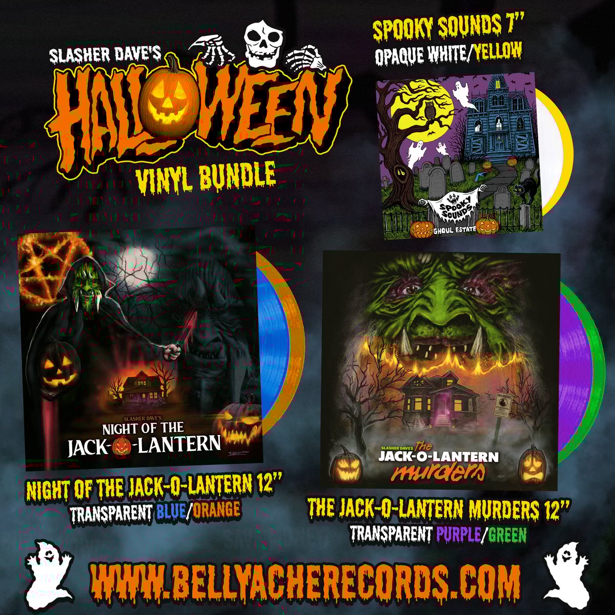 Image of Slasher Dave's 2021 Halloween Vinyl Bundle #1  WHITE/ORANGE/PURPLE - *Now Available*