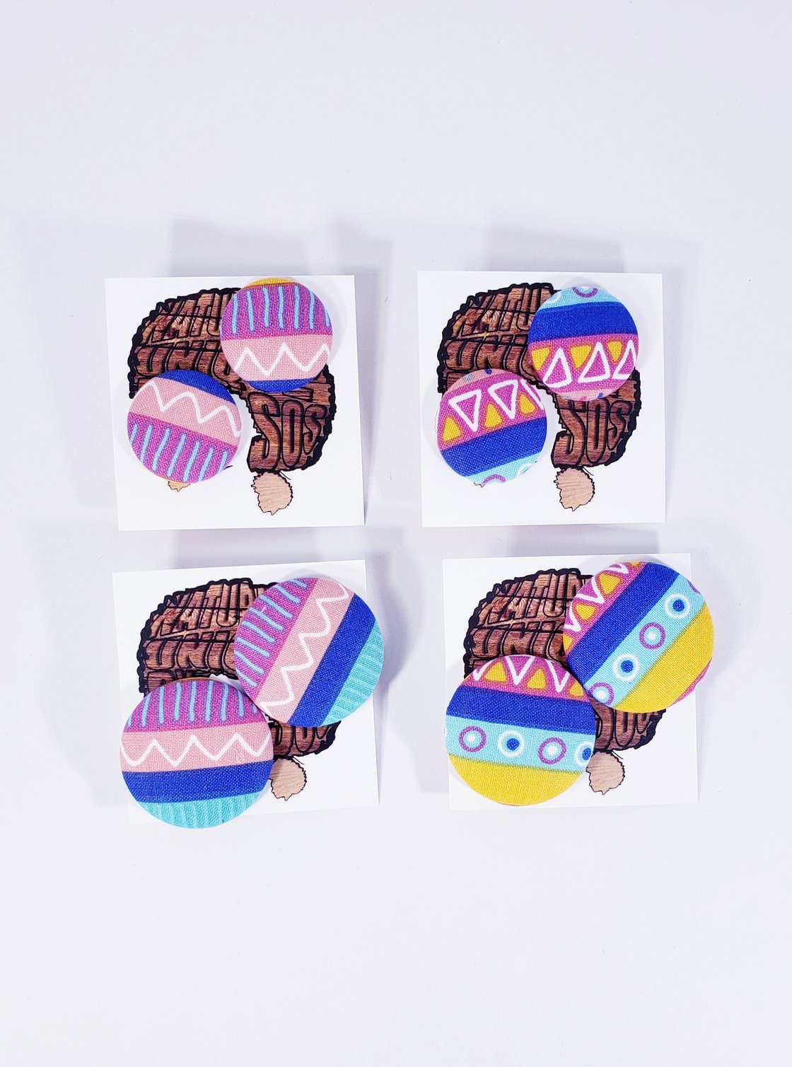 Image of Colorful Print Mix Button Earrings