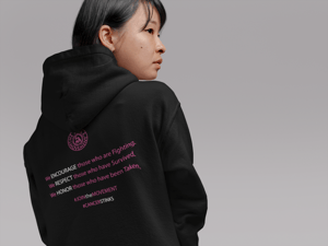 Image of We Will Not Be Stopped Breast Cancer Hoodie in Black, Pink, Navy, & Grey