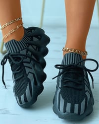 Image 5 of Lace-up Knit Breathable Sneakers