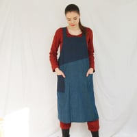Image 1 of Split Leg Two-Tone Denim Apron with Asymmetric Bib and Crossback. For Potters & Makers No16:6