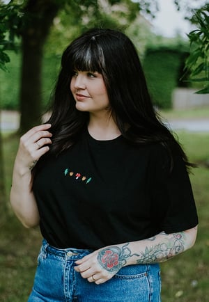 Image of Mushroom, Acorn & Oak Embroidered Organic T-Shirt ~ Black