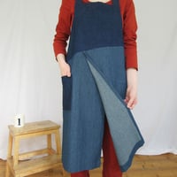 Image 4 of Split Leg Two-Tone Denim Apron with Asymmetric Bib and Crossback. For Potters & Makers No16:6