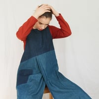 Image 5 of Split Leg Two-Tone Denim Apron with Asymmetric Bib and Crossback. For Potters & Makers No16:6