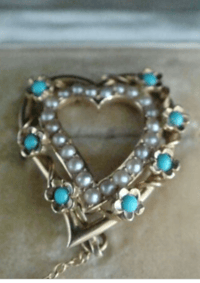 Image 3 of VICTORIAN ORIGINAL 15CT NATURAL TURQUOISE HEART BROOCH IN ORIGINAL FITTED BOX