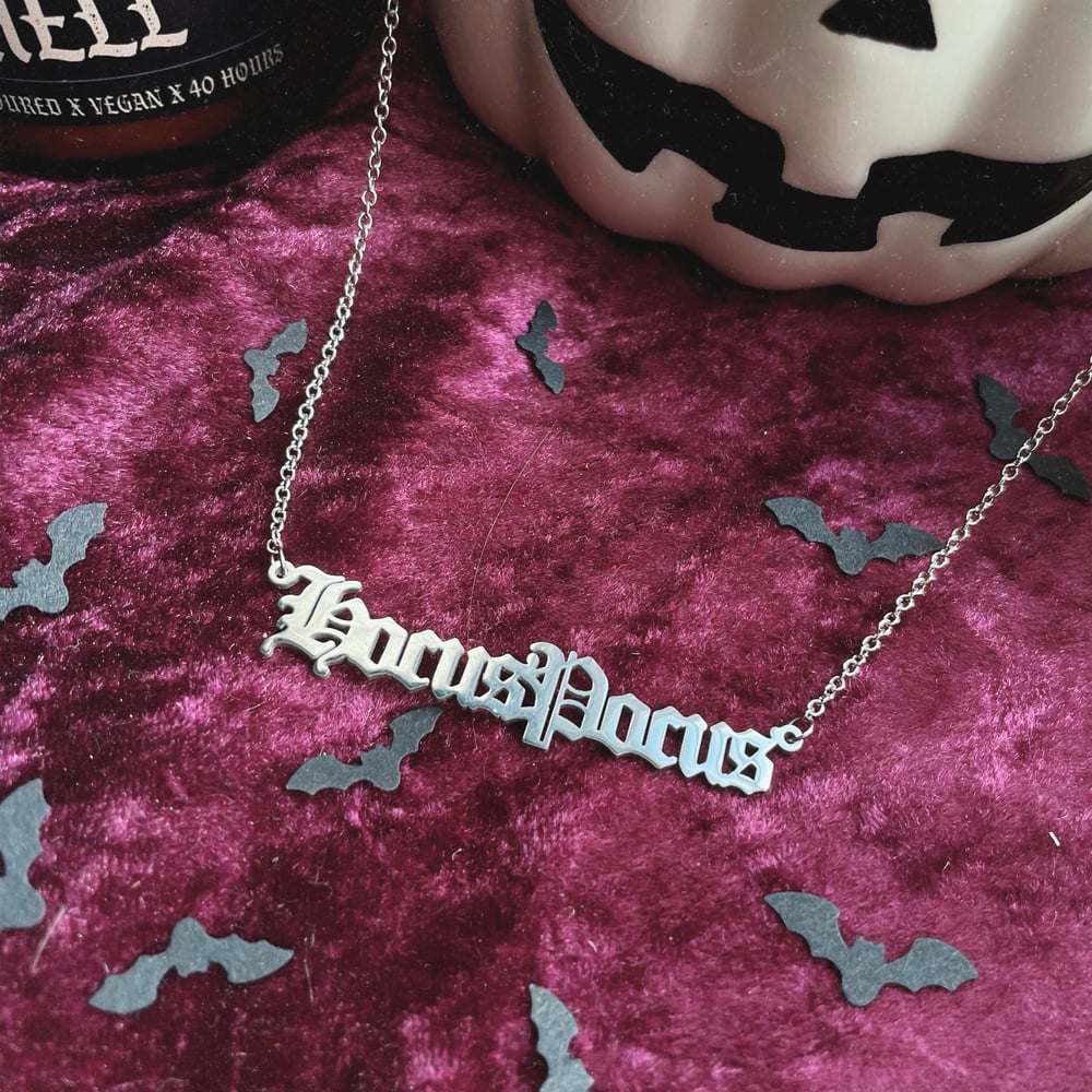 Image of Hocus Pocus Old Gothic Stainless Steel Script Necklace