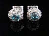 EDWARDIAN 18CT WHITE GOLD NATURAL BLUE ZIRCON & DIAMOND  CLUSTER EARRINGS