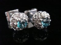 Image 2 of EDWARDIAN 18CT WHITE GOLD NATURAL BLUE ZIRCON & DIAMOND  CLUSTER EARRINGS