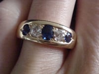 Image 3 of VICTORIAN 18CT YELLOW GOLD NATURAL SAPPHIRE & OLD CUT DIAMOND 5 STONE GYPSY RING
