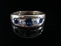 Image 1 of VICTORIAN 18CT YELLOW GOLD NATURAL SAPPHIRE & OLD CUT DIAMOND 5 STONE GYPSY RING